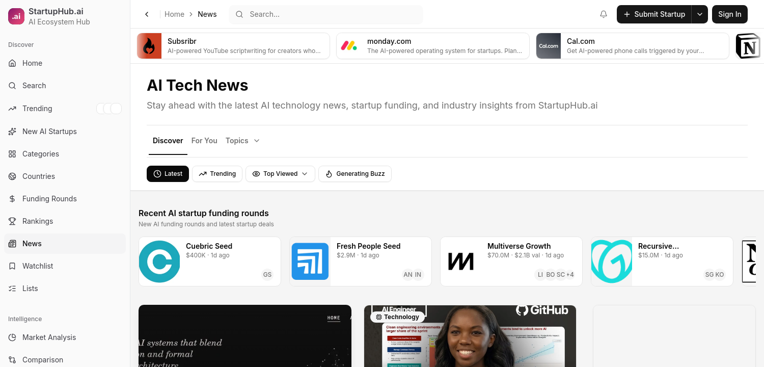StartupHub.ai news page