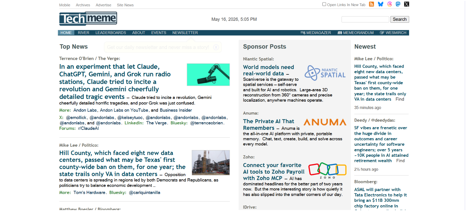 Techmeme homepage