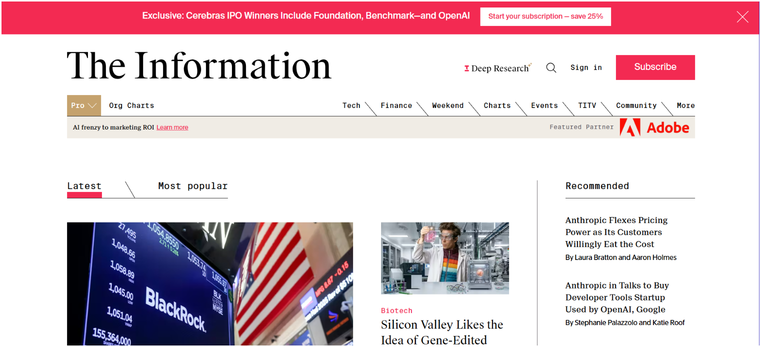 The Information homepage