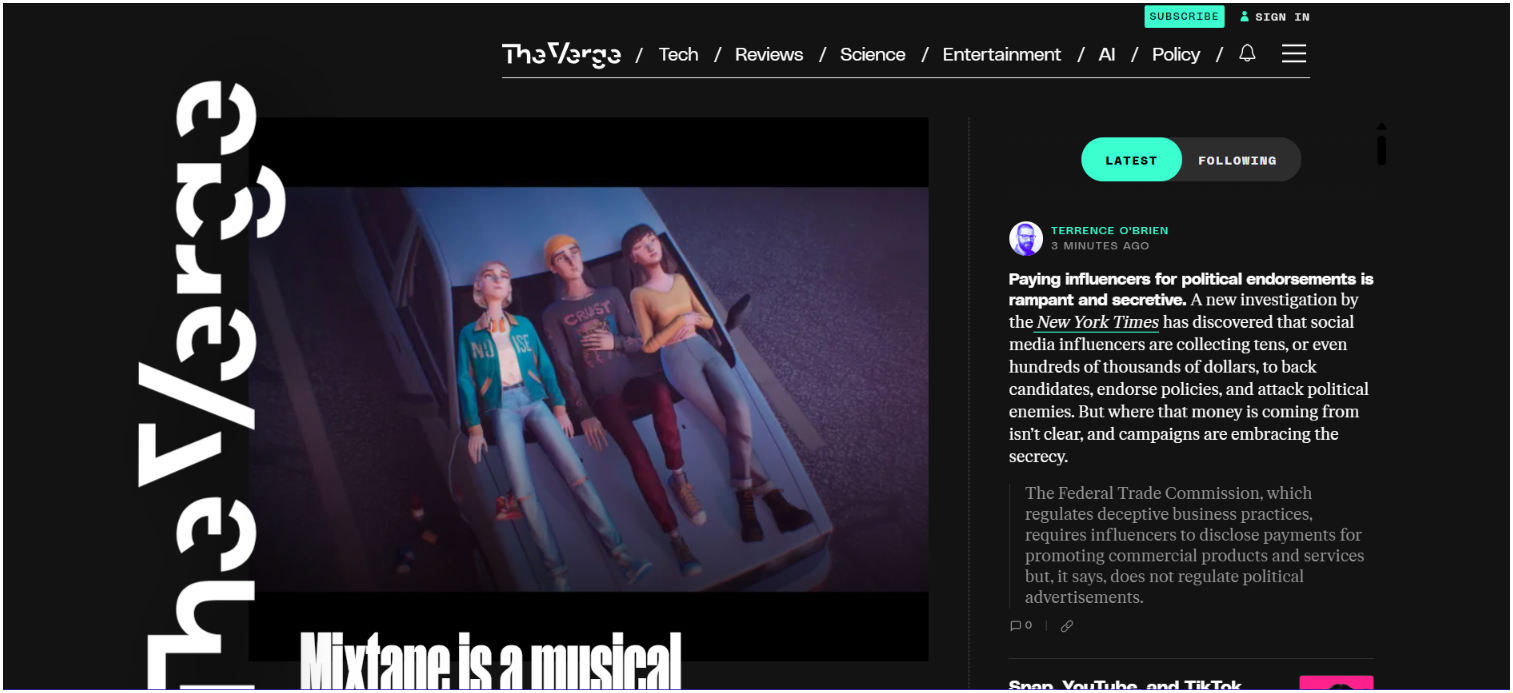 The Verge homepage