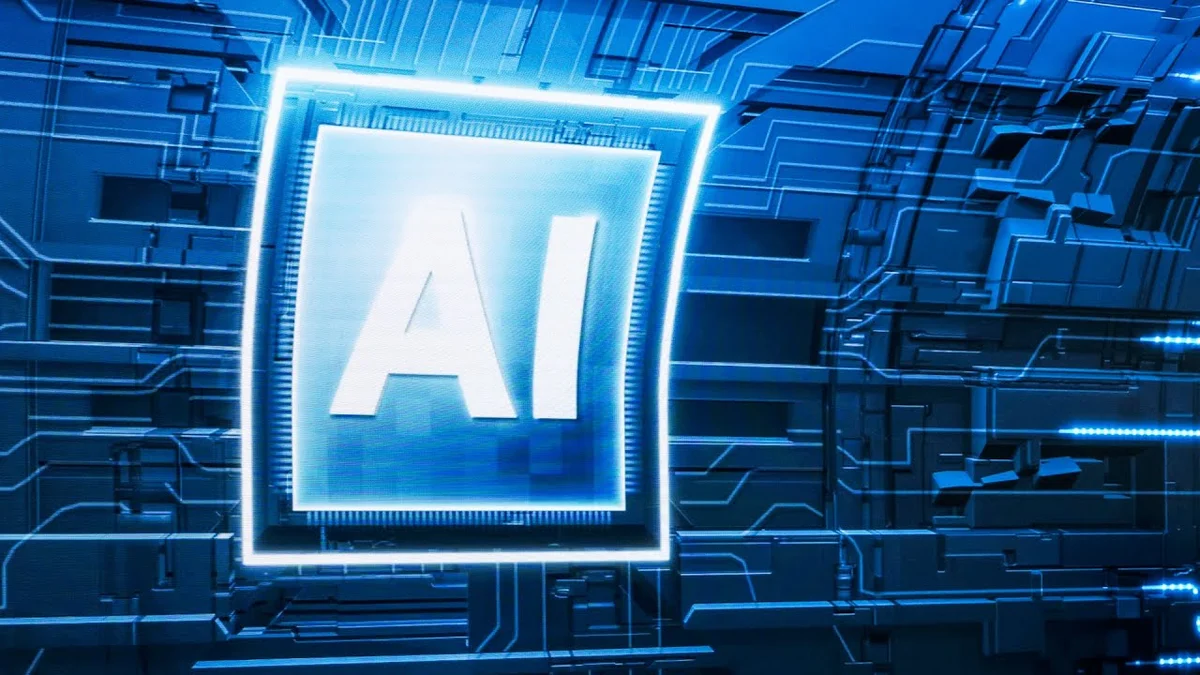 Two people discussing AI's impact on the future of work on a Bloomberg Tech segment.
