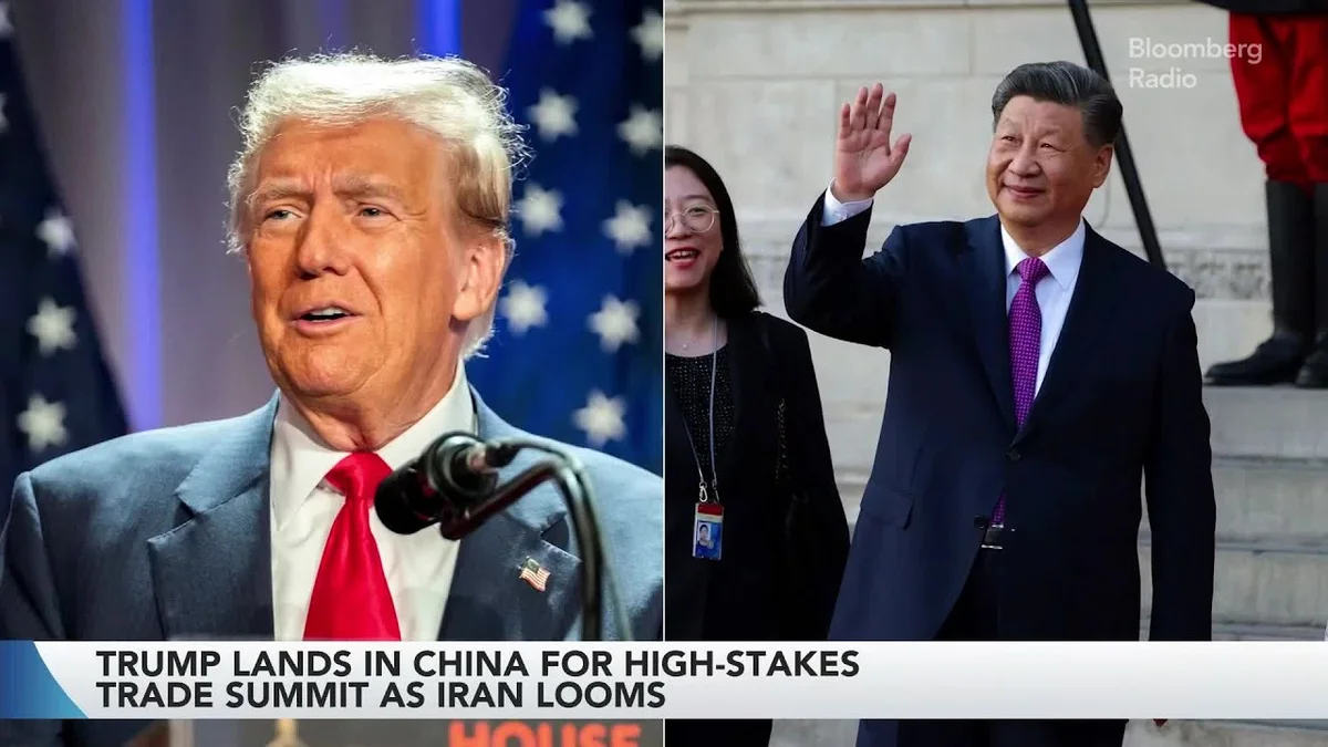Split image: Donald Trump speaking at a podium on the left, Xi Jinping waving on the right.