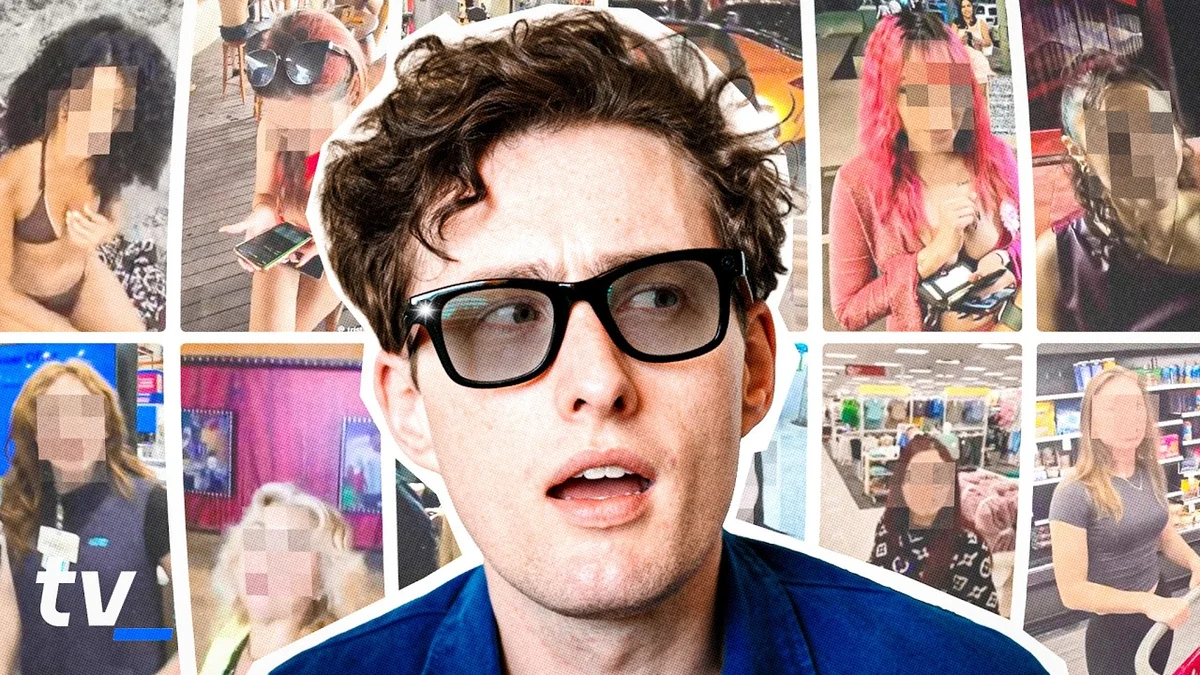 Close-up of Ray-Ban Meta smart glasses with a person's face reflected in the lenses.