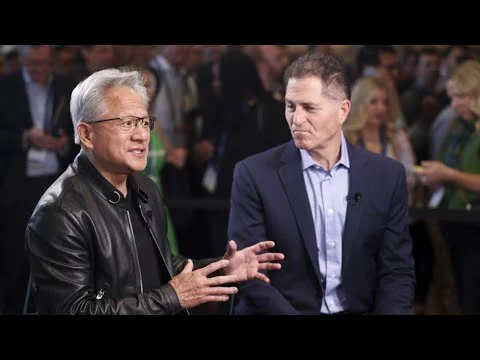 Nvidia CEO Jensen Huang and Dell CEO Michael Dell in a panel discussion on AI