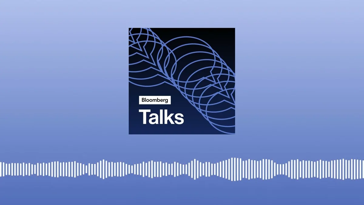 Bloomberg Talks logo with a blue background and sound wave visualization.