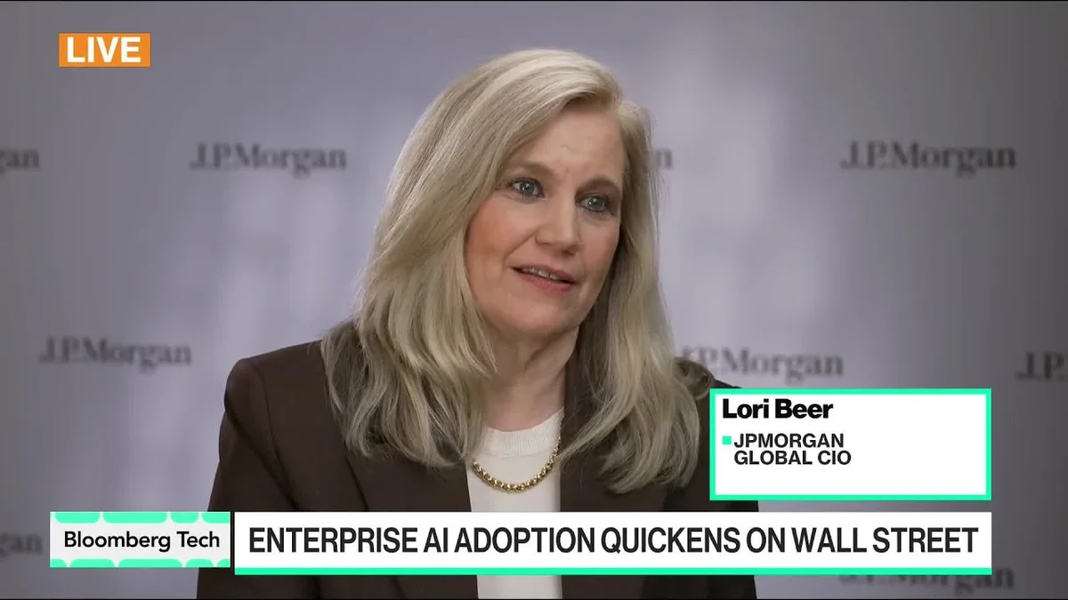 Lori Beer, JPMorgan Global CIO, speaking at a Bloomberg Tech event