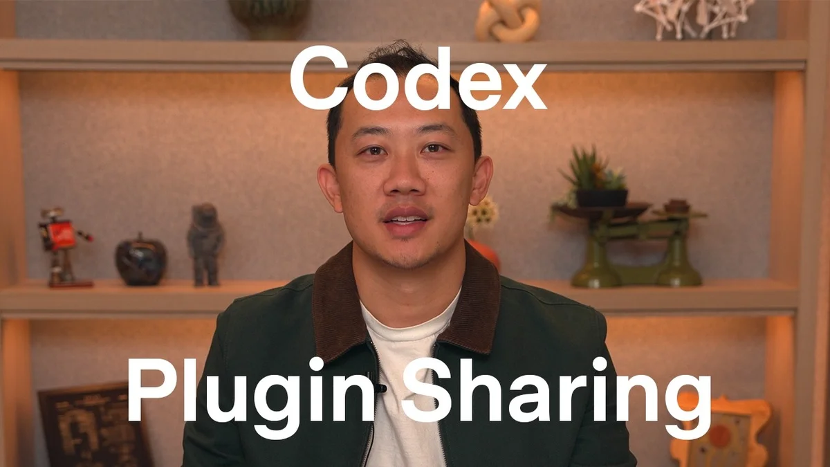 A person demonstrating the sharing feature for Codex plugins on a laptop screen.
