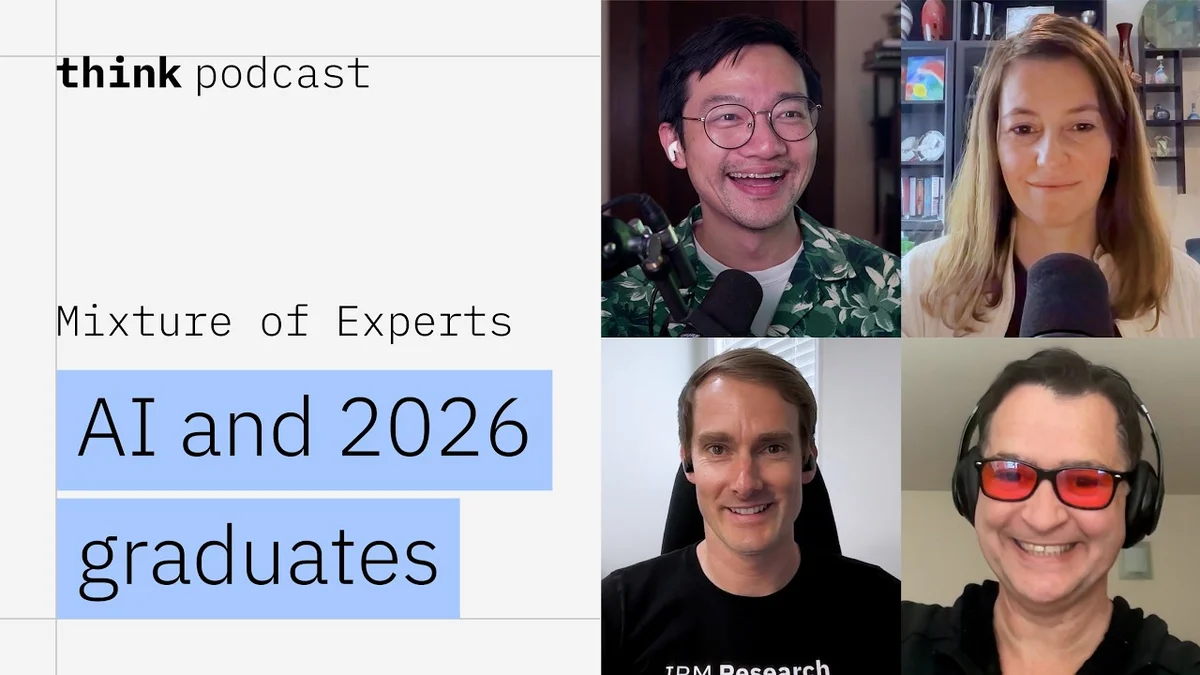 Split screen showing three different experts discussing AI topics.