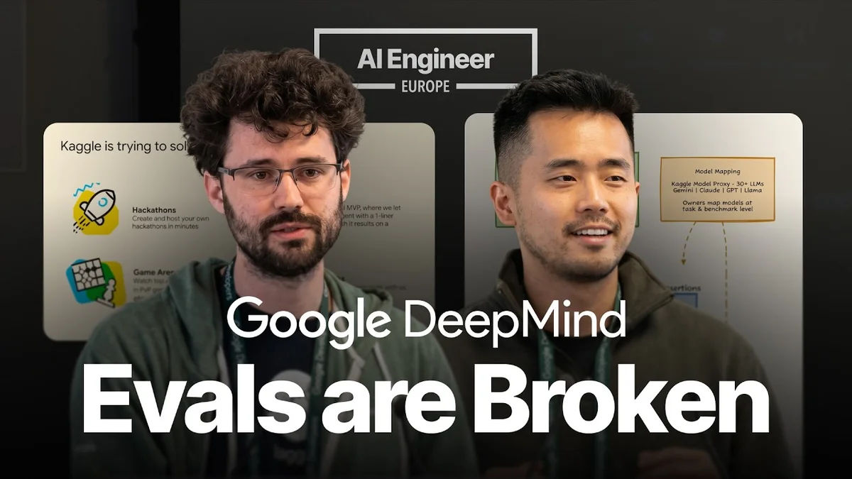 Nicholas Kang and Michael Aaron from Google DeepMind presenting on AI evaluations at scale.