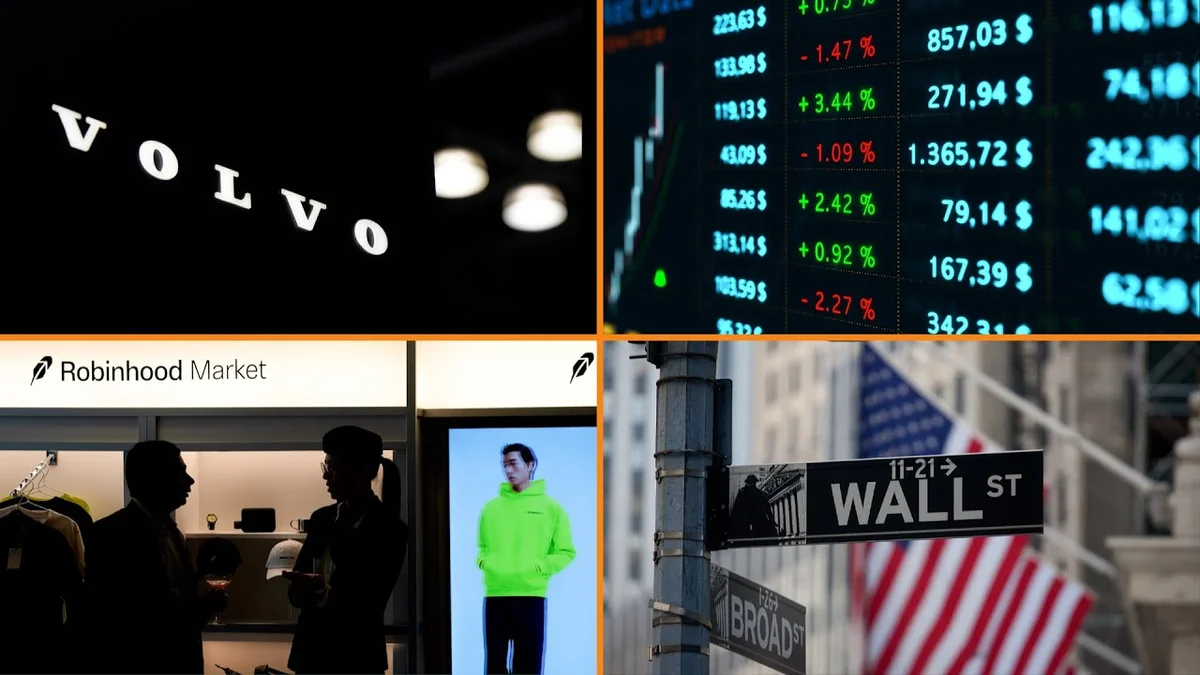 Bloomberg Money Minute logo and graphics showing market data and company logos.