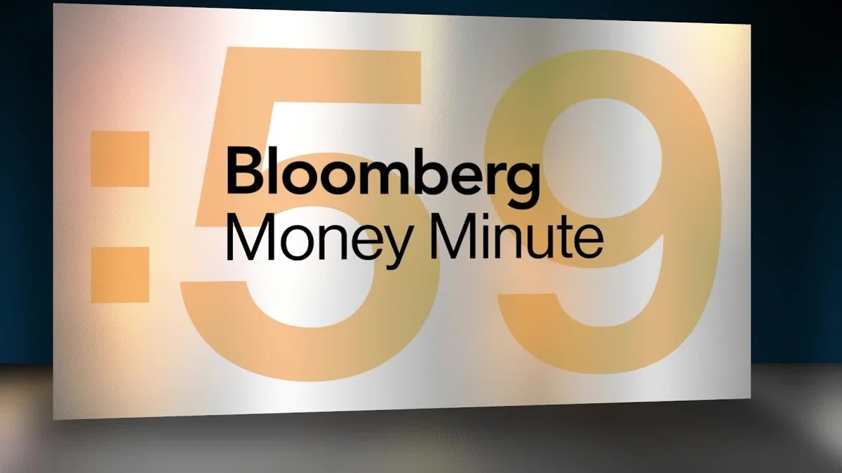 Bloomberg Money Minute title graphic with stock market tickers.