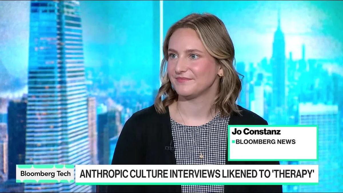 Screenshot from Bloomberg Tech showing Caroline Hyde discussing the cost of job coaching for Anthropic.
