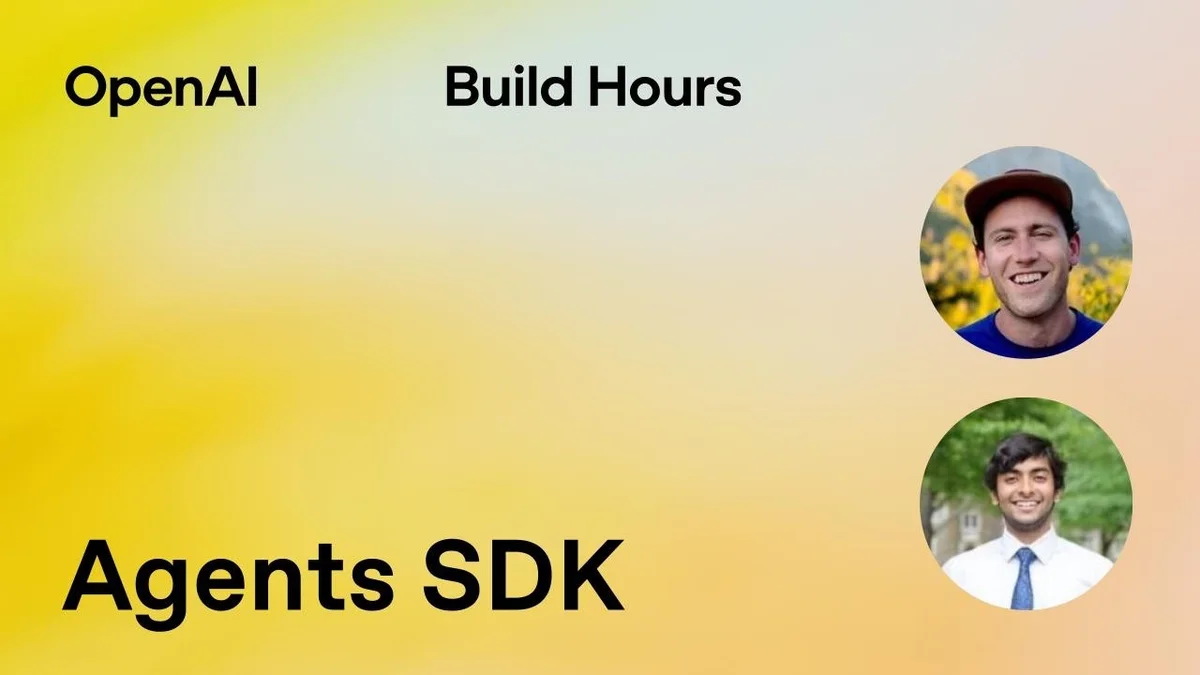Screenshot from OpenAI Build Hour video showing speakers Christine Jones and Steve Corley, with the title slide 'OpenAI Build Hours: Agents SDK'.