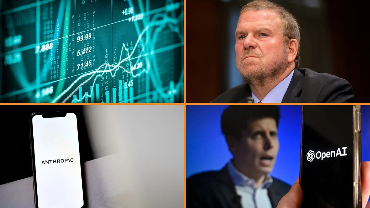 Screenshot from Bloomberg Money Minute showing logos and text about Anthropic and Tilman Fertitta.