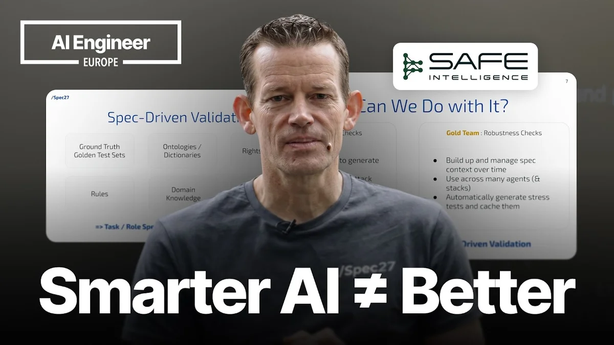 Steven Willmott presenting on Spec-Driven Testing for AI Agents at AI Engineer Europe.