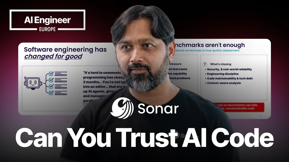 Prasenjit Sarkar presenting on LLMs and enterprise code quality at an AI Engineer event.
