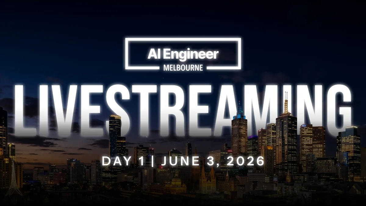 AI Engineer Melbourne 2026 logo with sponsor information displayed on a screen.
