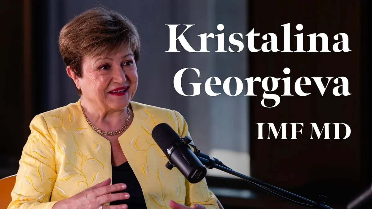 IMF Managing Director Kristalina Georgieva speaking at a podium.