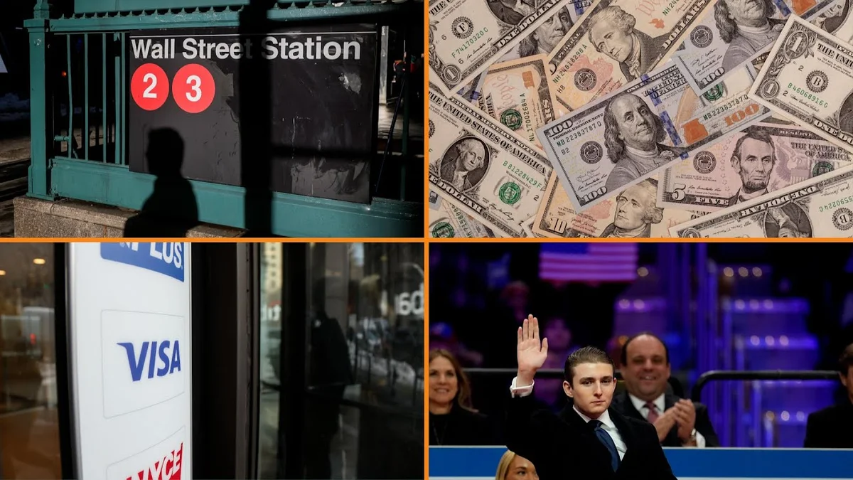 Bloomberg Money Minute graphic with stock market tickers and news headlines.