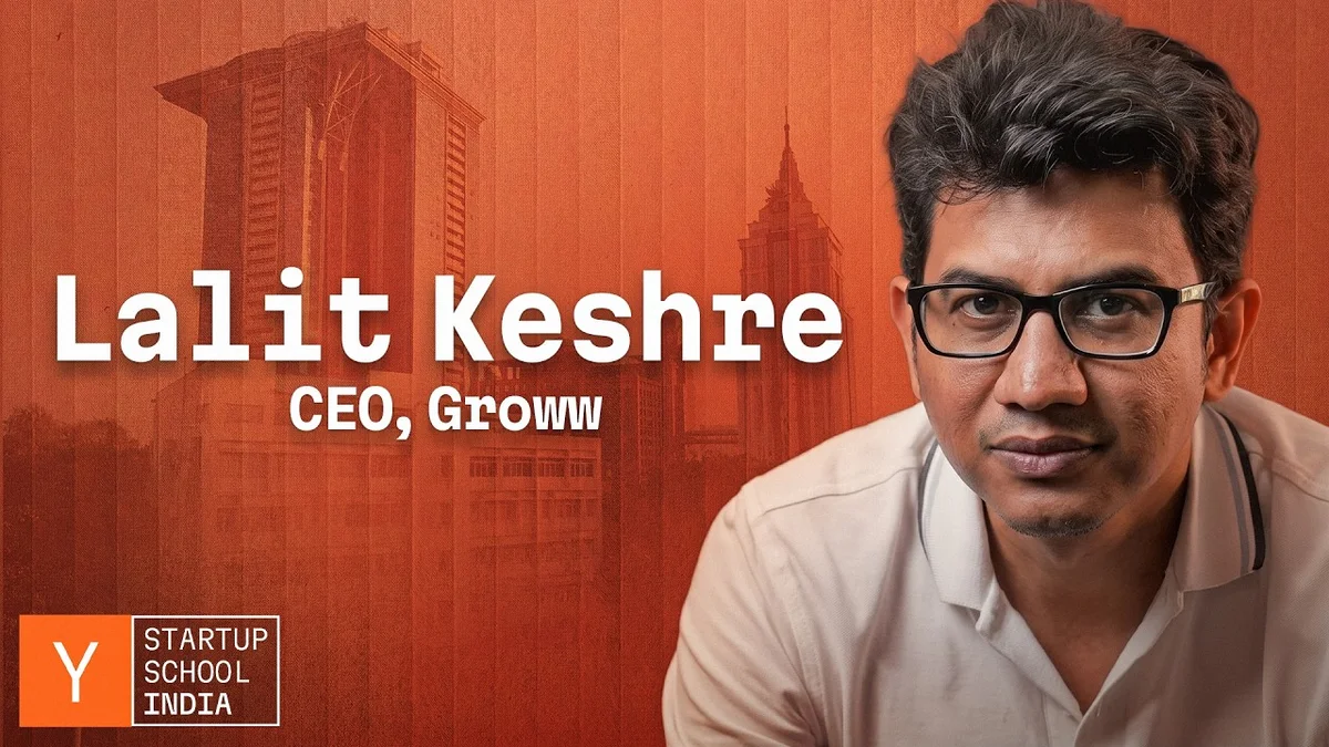 Lalit Keshre, CEO of Groww, speaking on stage at Startup School India.