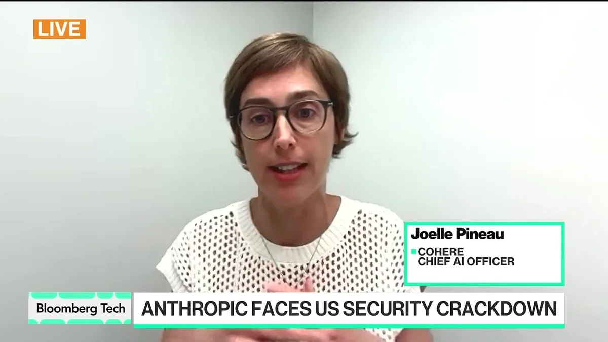 Joelle Pineau, Chief AI Officer at Cohere, speaks during a Bloomberg Tech interview.