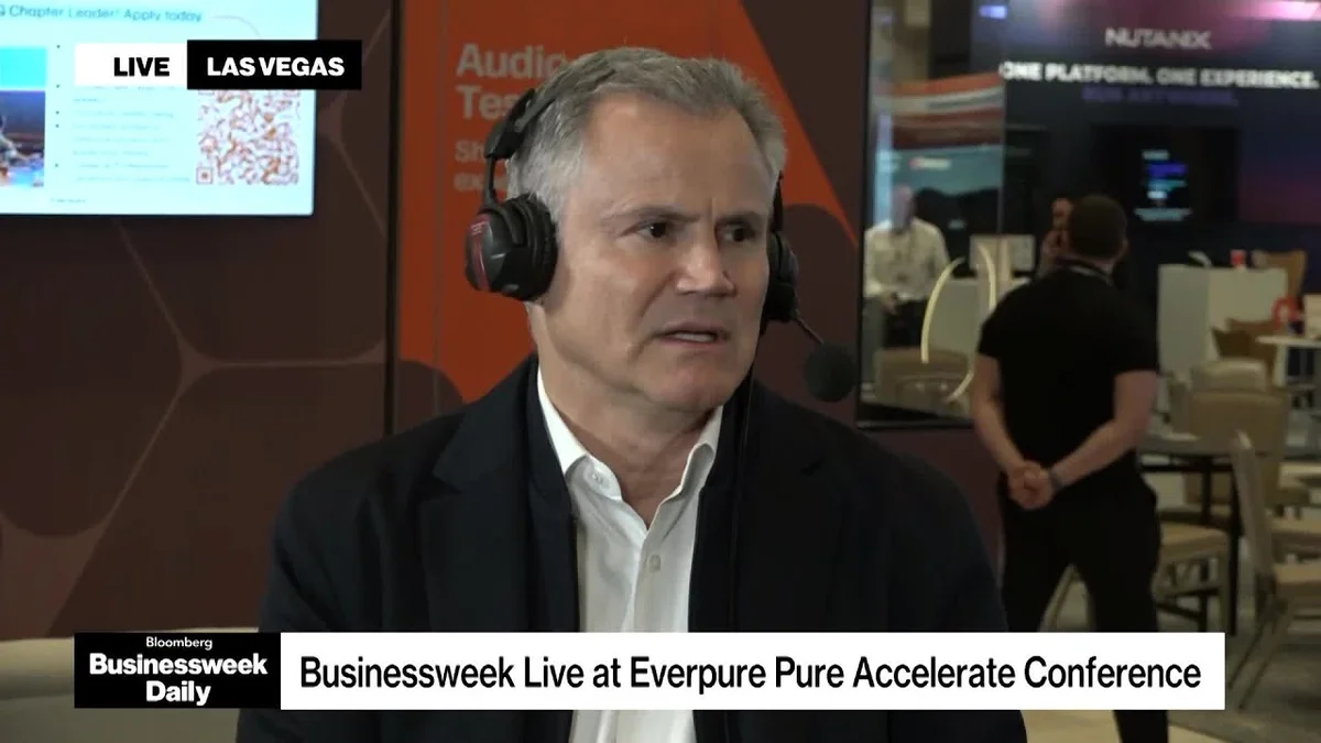 Everpure CFO Tarek Robbiati speaking in a live interview setting.