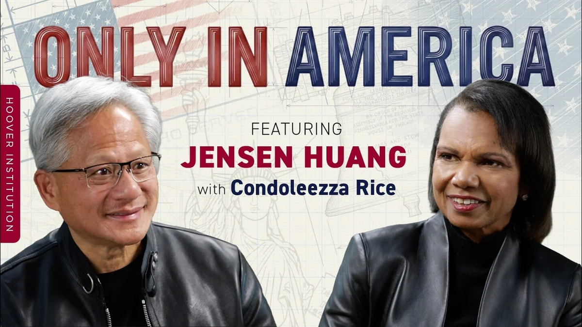 Jensen Huang and Condoleezza Rice in conversation at NVIDIA headquarters.