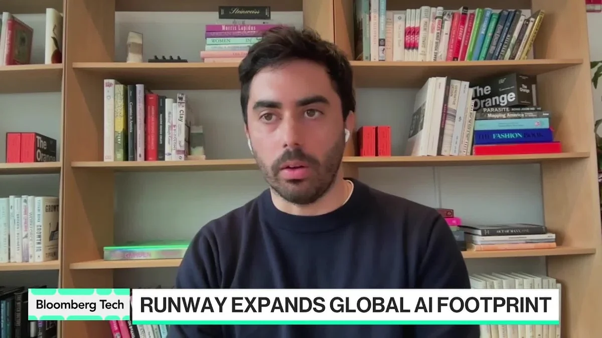 Runway CEO Cristóbal Valenzuela speaking on Bloomberg Tech about global AI expansion.