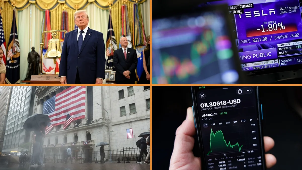 Bloomberg Money Minute graphic with stock market charts and text overlays.