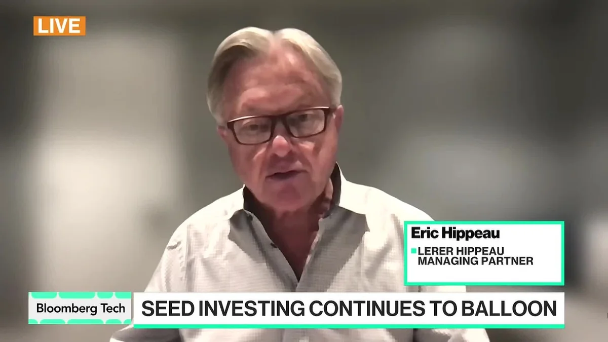 Eric Hippeau, Managing Partner at Lerer Hippeau, speaking on a Bloomberg Tech segment.