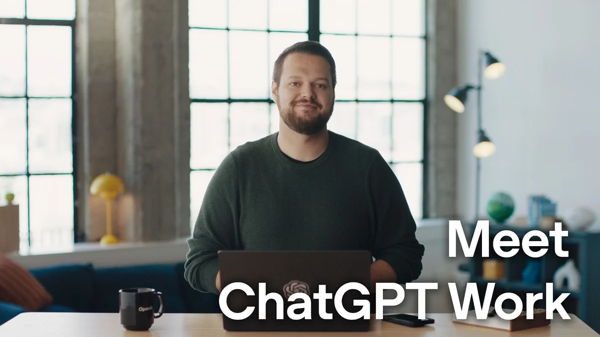 Dominik Kundel from OpenAI demonstrates the new ChatGPT Work feature on a laptop.