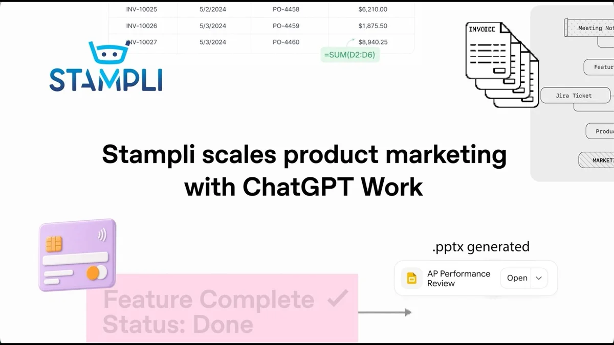Stampli logo and 'Stampli scales product marketing with ChatGPT Work' title