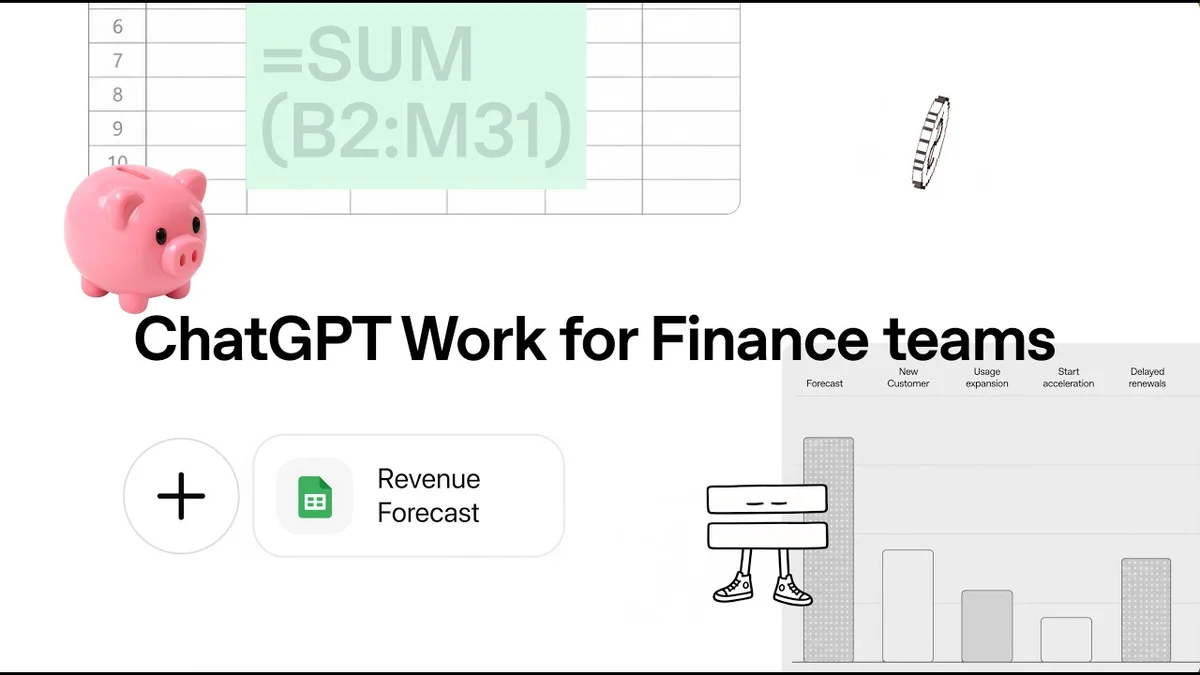 Screenshot of ChatGPT Work interface showing financial data reconciliation and forecasting outputs
