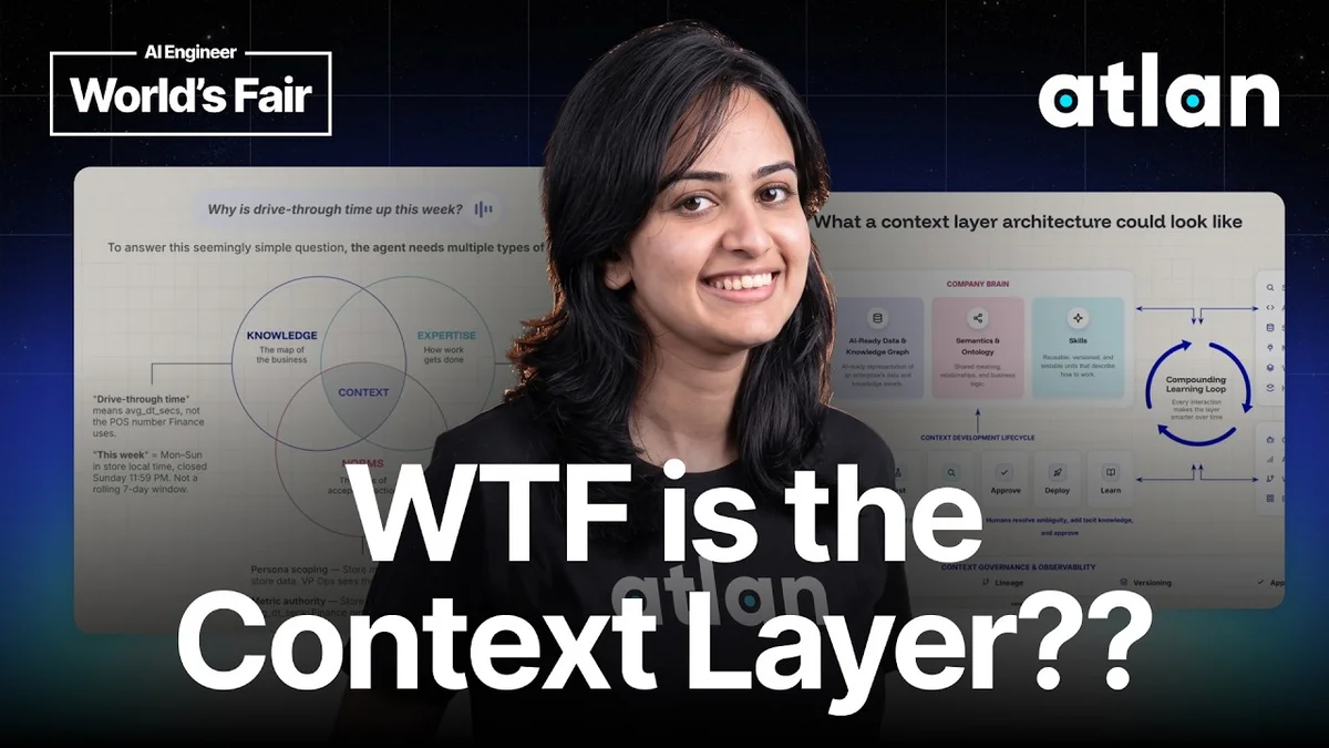 Prukalpa Sankar, Founder & Co-CEO of Atlan, speaking on stage about AI context layers.
