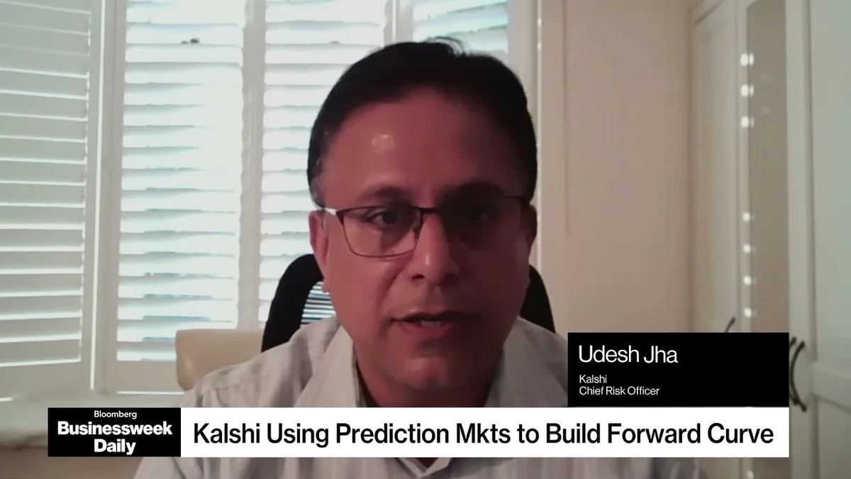 Udesh Jha, Chief Risk Officer at Kalshi, speaking on a video call.