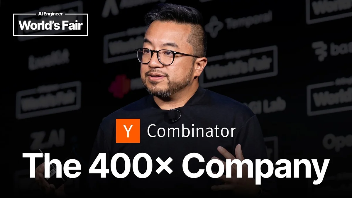 Garry Tan, CEO of Y Combinator, speaking on stage at the AI Engineer World's Fair.