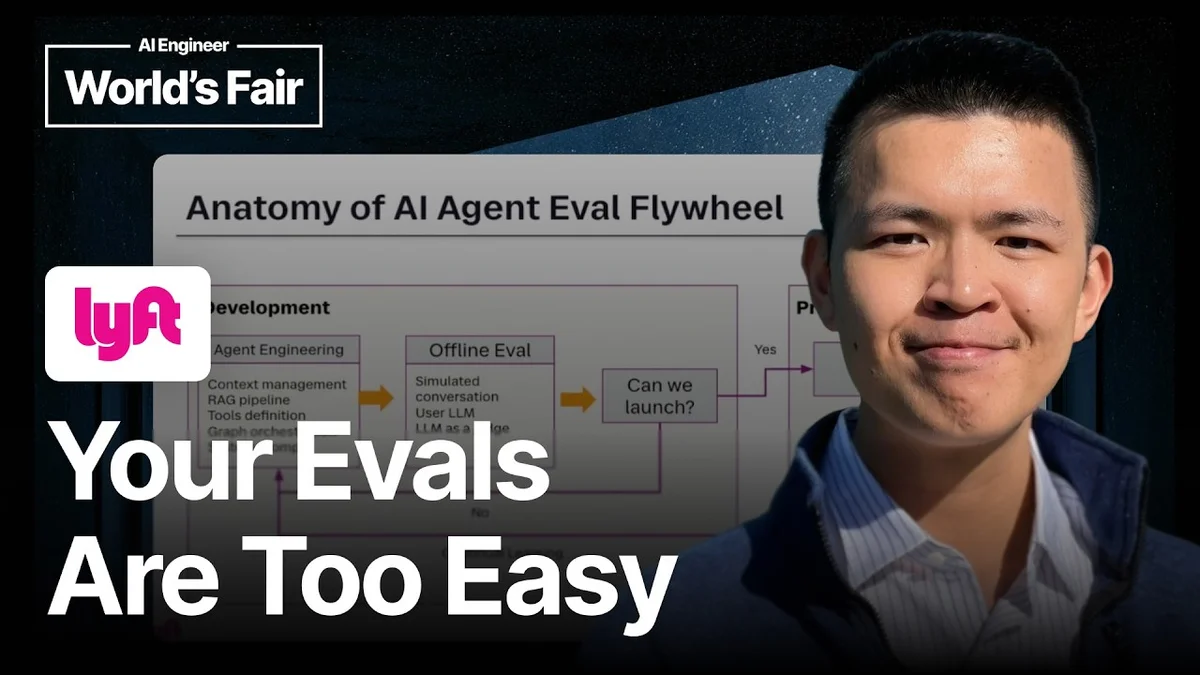 Presentation slide titled 'Build Evals that Actually Matter' with speakers Nick Ung and Akshay Sharma visible.
