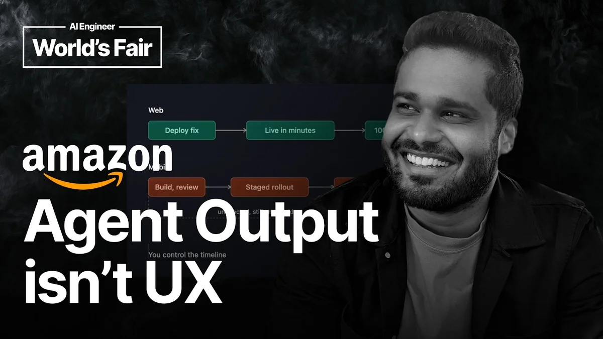 Slide titled 'Agent Output Is Not UX' with speaker photo of Bala Ramdoss.