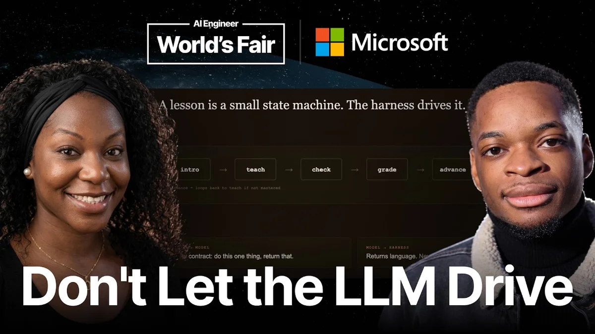 Title slide for 'Don't Let the LLM Drive' presentation by Ornella Bahidika & Joel Allou, Microsoft.