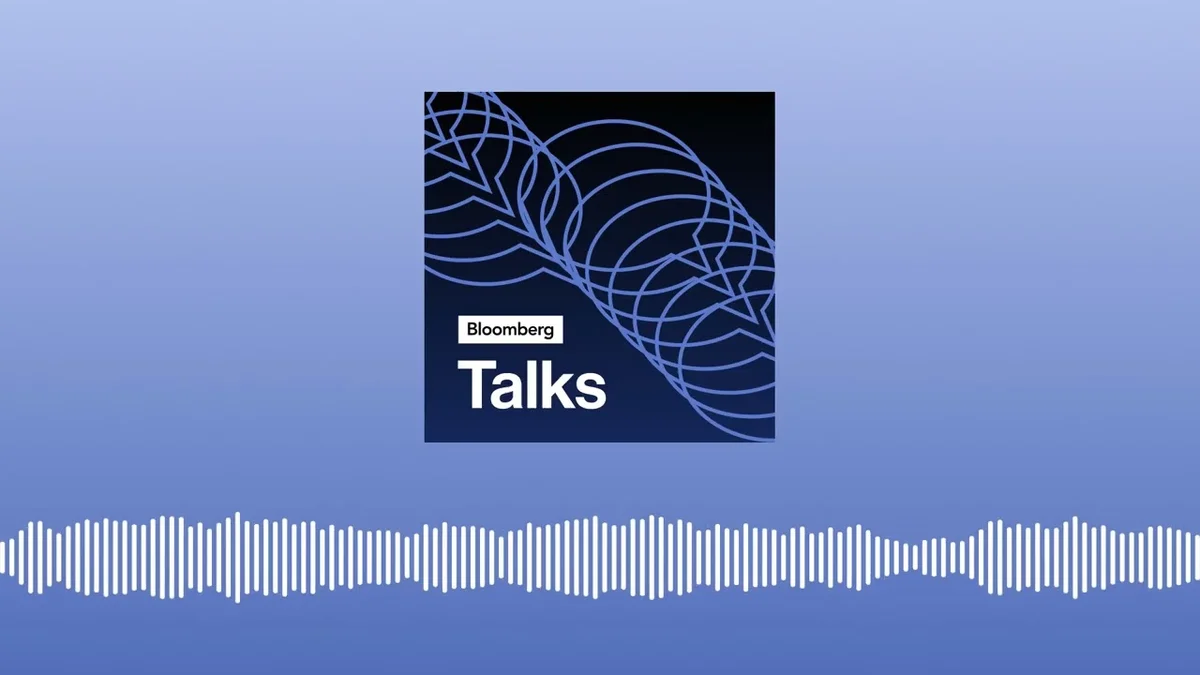 Bloomberg Talks logo with a blue gradient background and soundwave visualization.