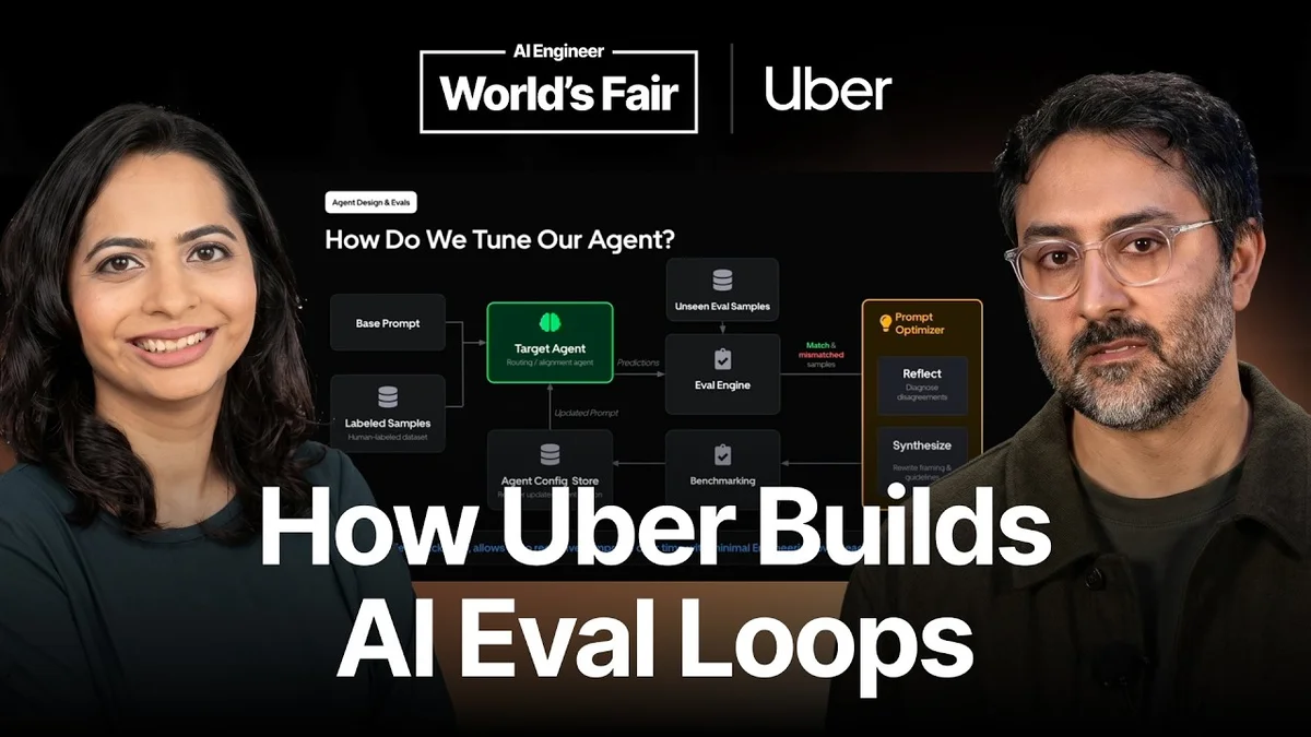Uber AI Engineer World's Fair presentation slide showing agent orchestration.