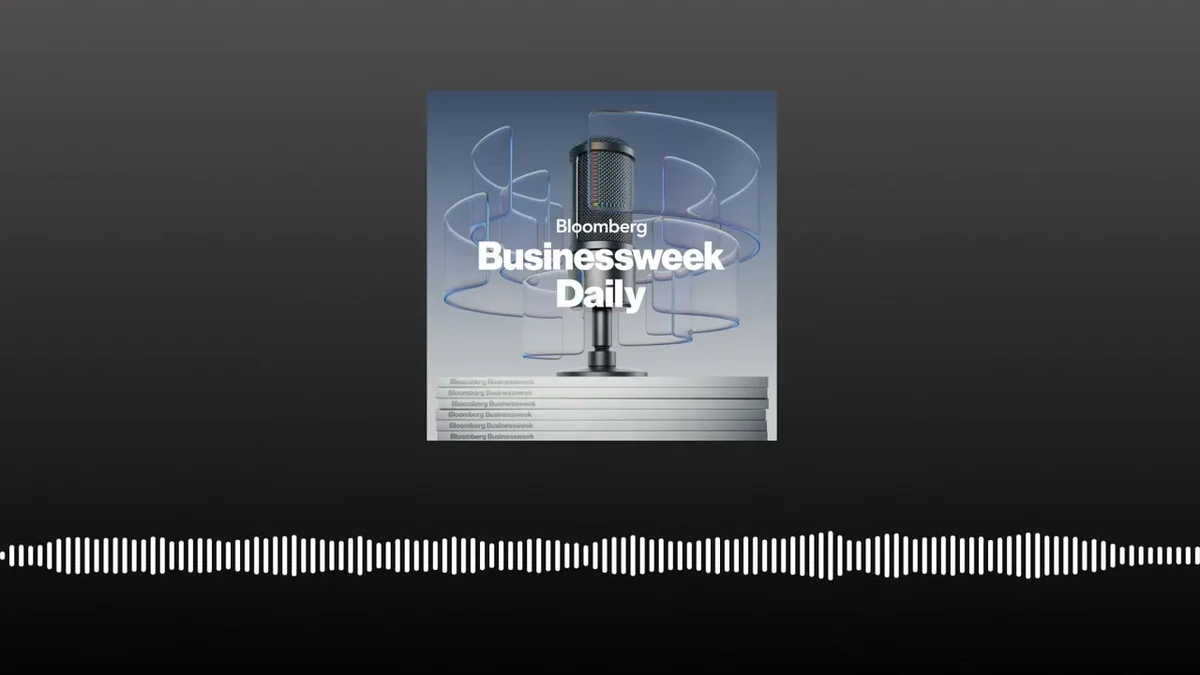 Bloomberg Businessweek logo with a microphone graphic, symbolizing podcast and news.