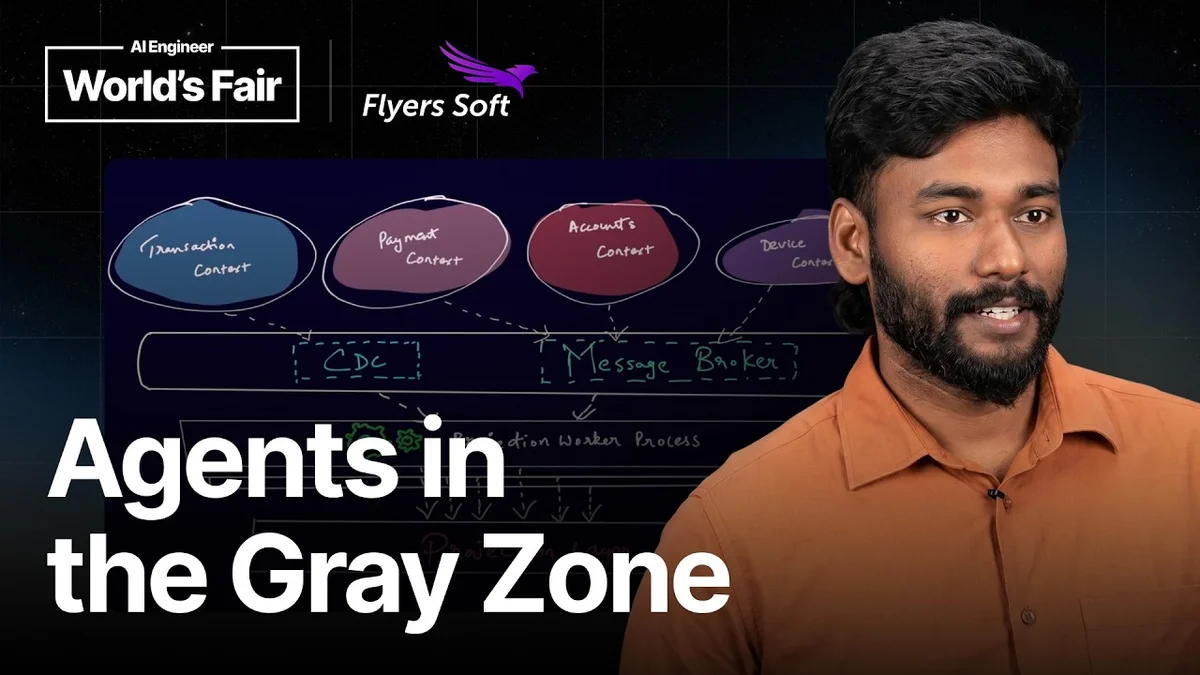 Divakar Kumar speaking at a conference about AI agents and event-sourced systems.