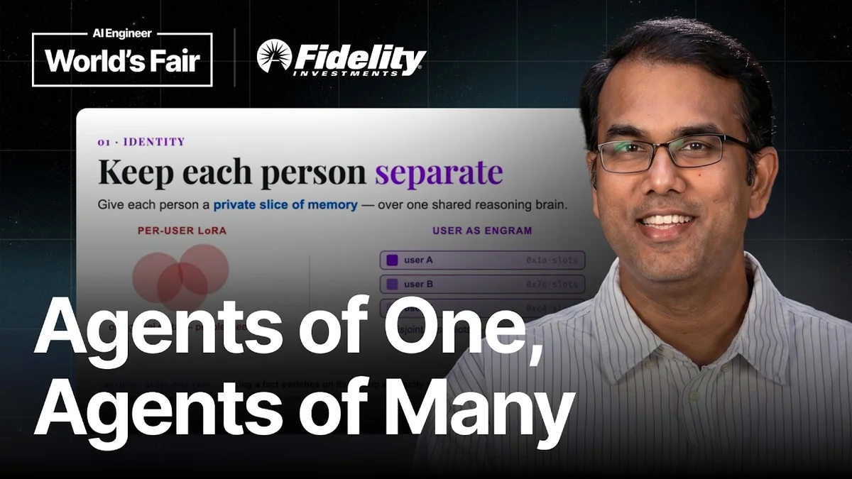 Sai Krishna Rallabandi speaking at a conference with a Fidelity Investments logo visible.