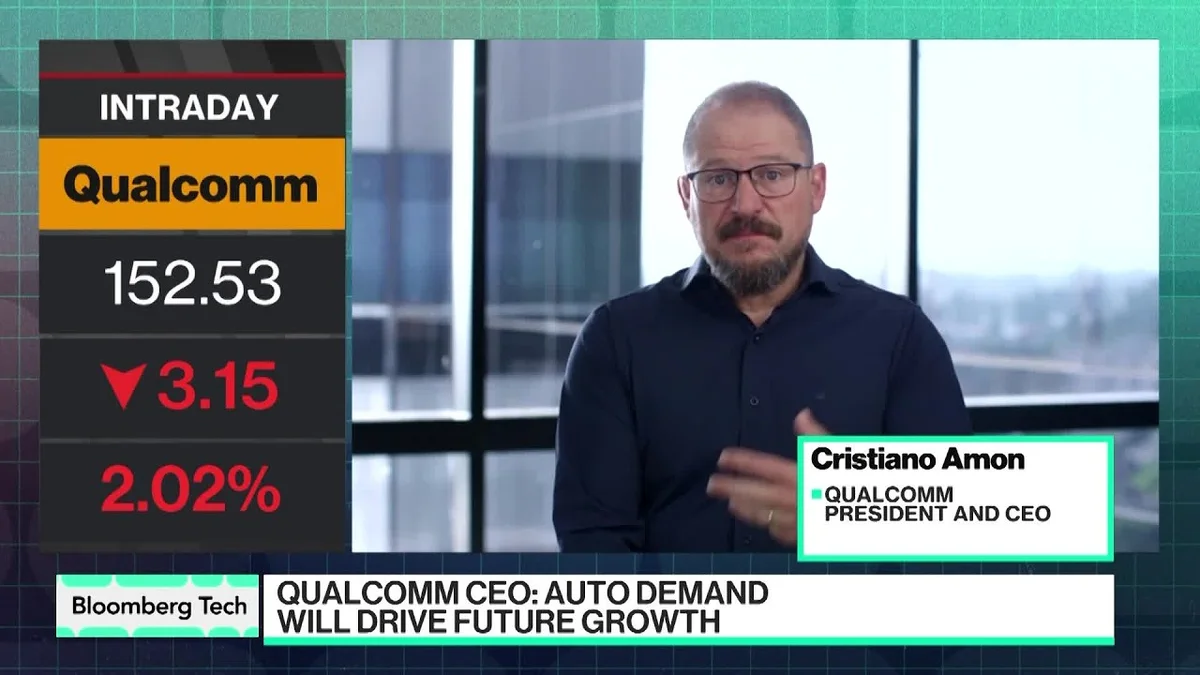 Qualcomm CEO Cristiano Amon speaking on Bloomberg Tech Live