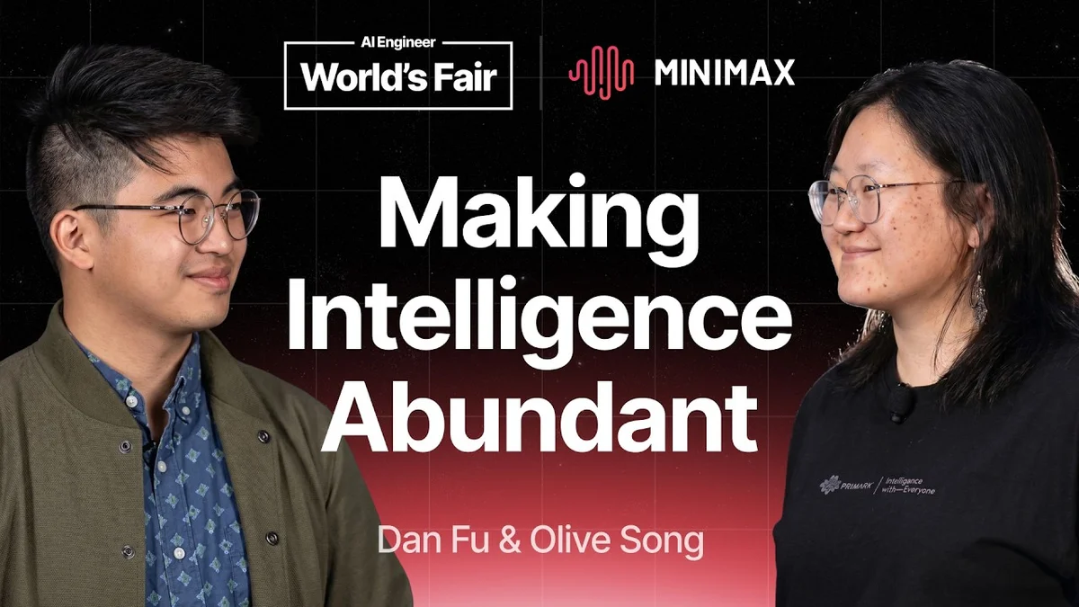 Dan from Together AI and Olive from MiniMax on stage discussing AI models.