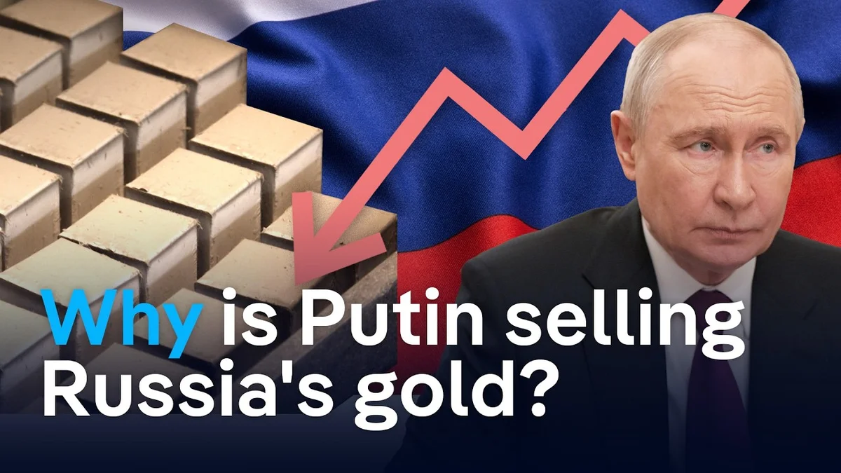 Gold bars stored in a vault, representing Russia's shrinking financial reserves.