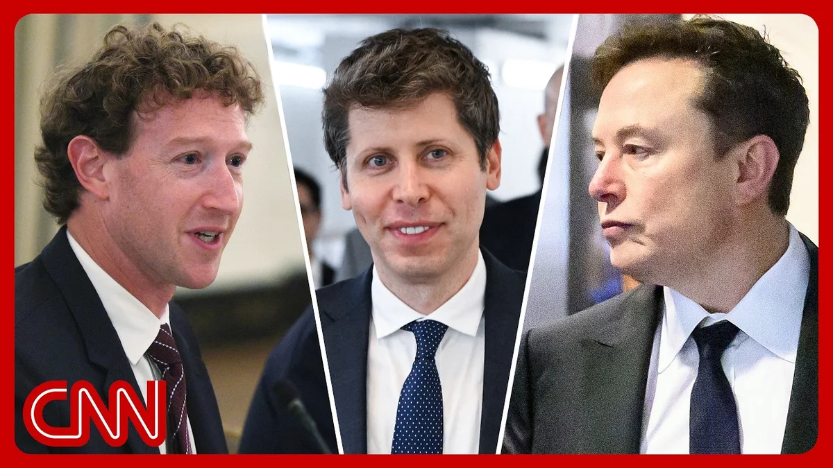 Split screen showing Mark Zuckerberg and Sam Altman during their respective AI policy discussions.