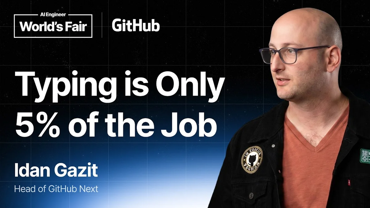 Idan Gazit speaking on stage at a GitHub event about AI and automation.