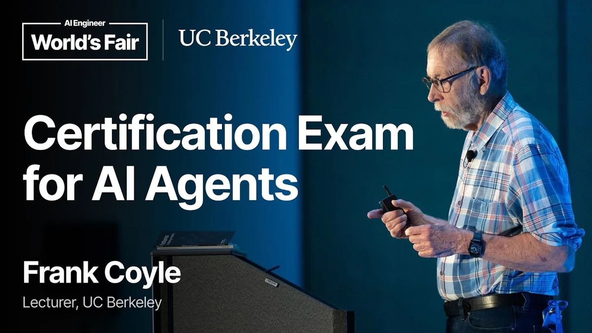 Frank Coyle speaking at a podium, with a screen displaying "Anthropic's CCA Exam as a Field-Guide for Agentic Engineering"